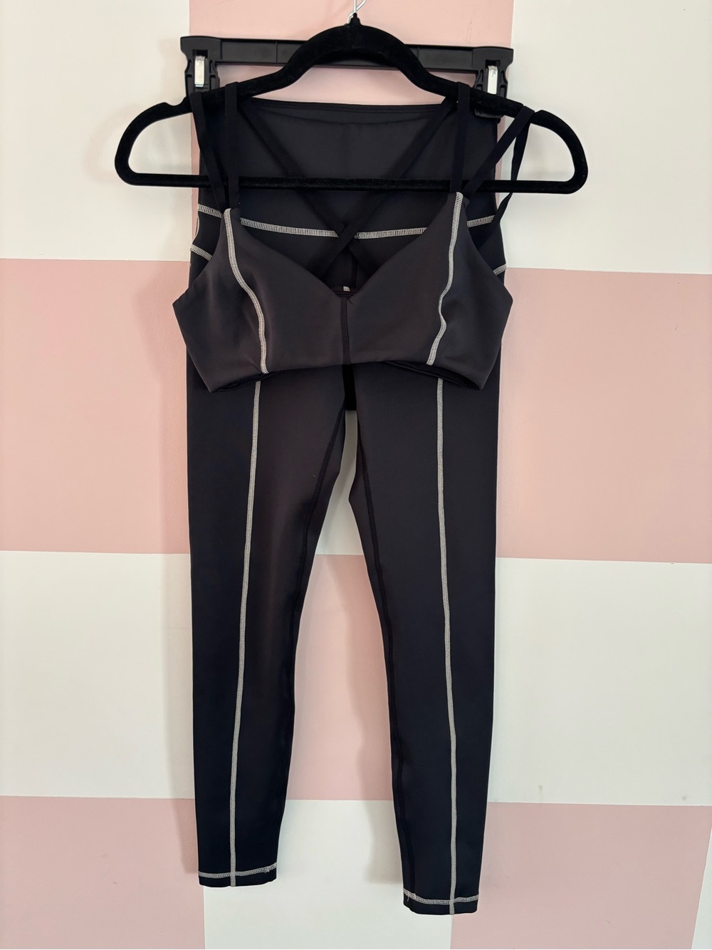 Tan Lines Black Activewear Leggings and Sports Bra Set - Contrast Stitch